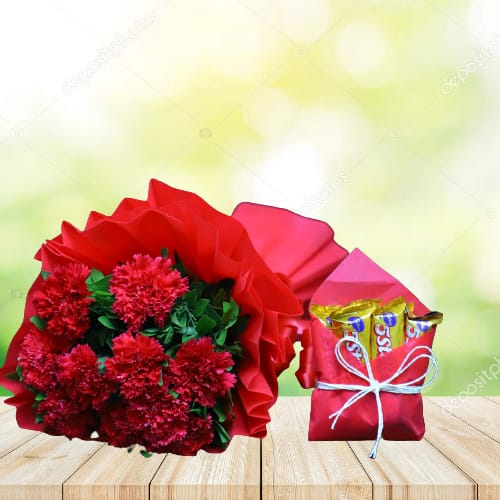 Five Star Chocolate & Red Carnation Bunch