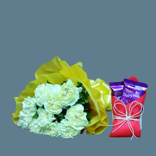 Yellow Carnation Bunch With Dairy Milk Silk