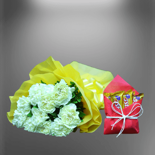 Yellow Carnation Bunch With Five Star Chocolate