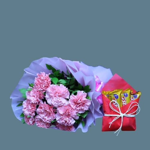 Pink Carnation Bunch With Five Star Chocolate