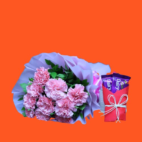 Pink Carnation Bunch With Cadbury Chocolate