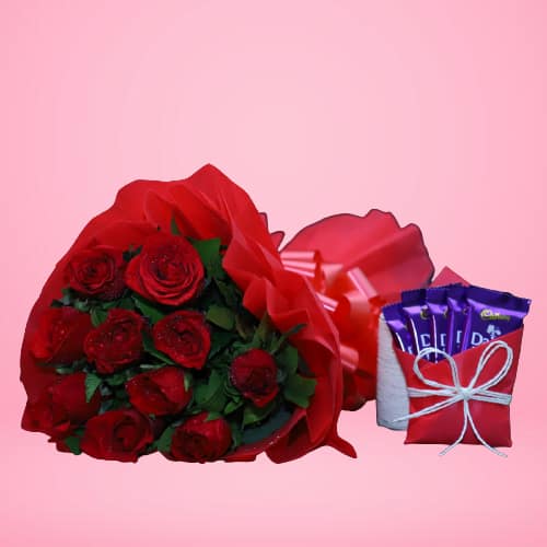 Red Roses Bunch With Dairy Milk Chocolate