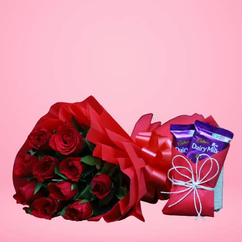 Red Roses Bunch With Dairy Milk Silk Chocolate