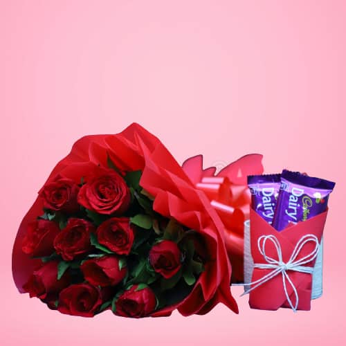 Red Roses Bunch With Dairy Milk Fruit & Nut Chocolate