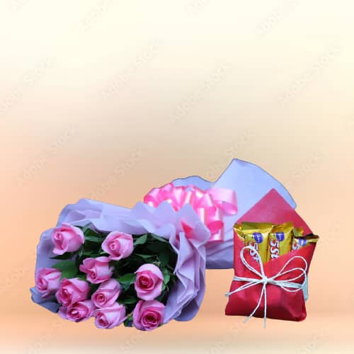 Pink Roses Bunch With Five Star Chocolate