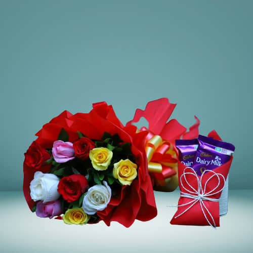 Mix Roses Bunch With Dairy Milk Silk Chocolate