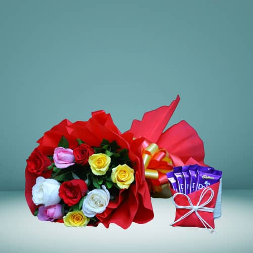 Mix Roses Bunch With Dairy Milk Chocolate