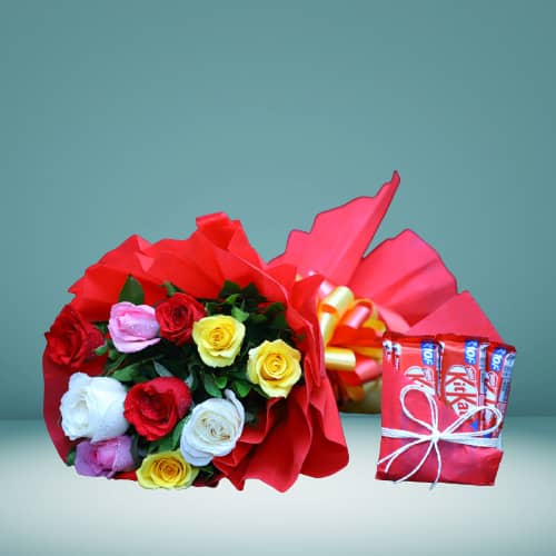 Mix Roses Bunch With 5 Kitkat Chocolate