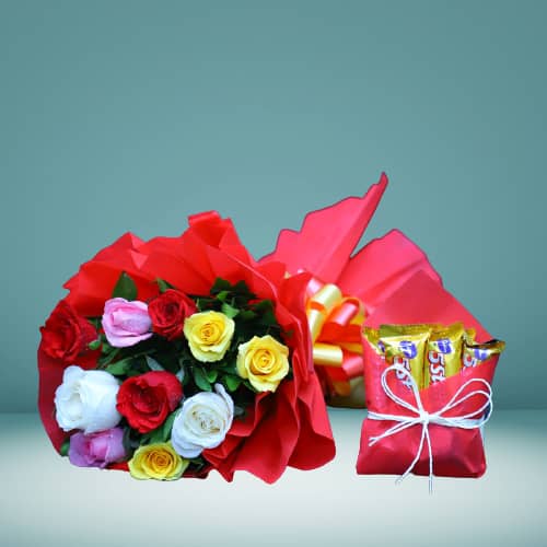 Mix Roses Bunch With 5 Five Star Chocolate